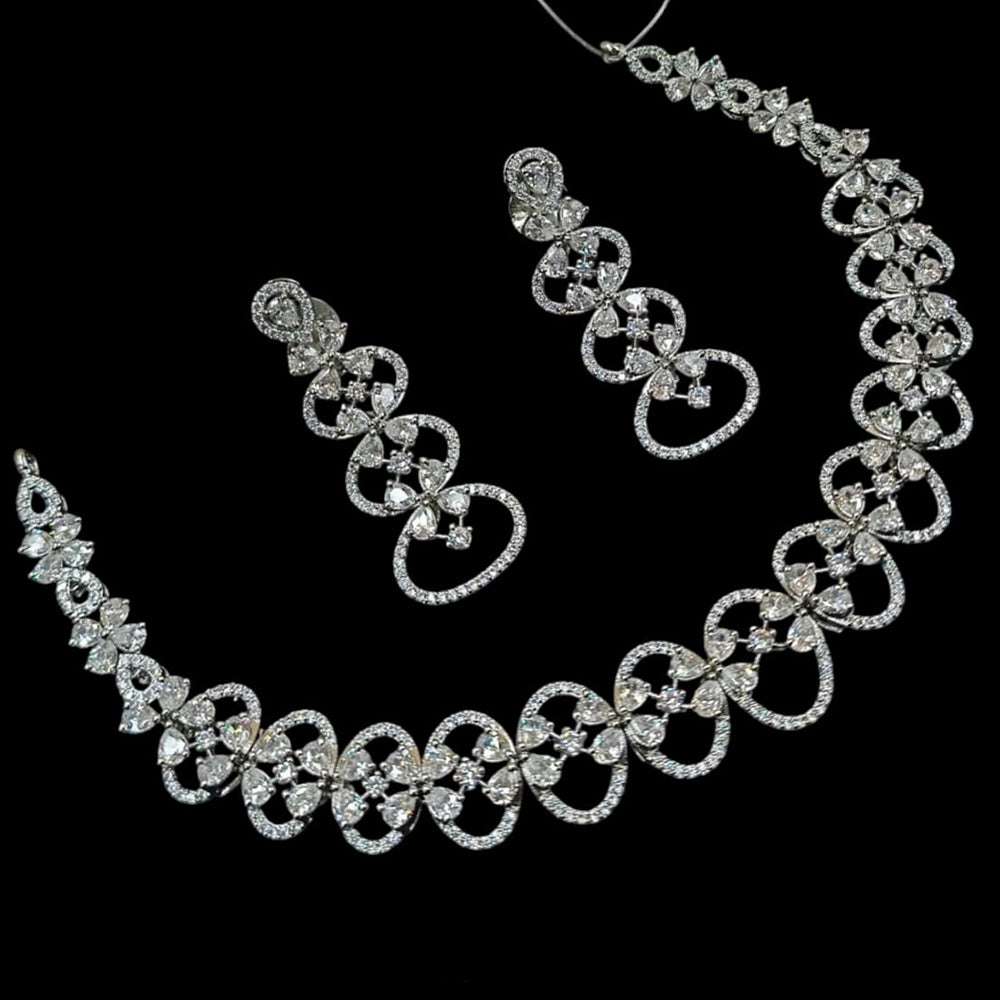 NAF Silver-Plated American Diamonds Weddings & Parties Necklace Set