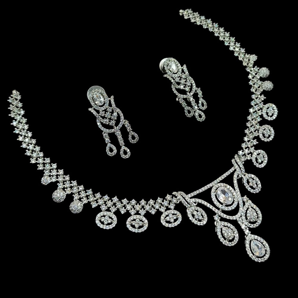 NAF Silver-Plated American Diamonds Weddings & Parties Necklace Set