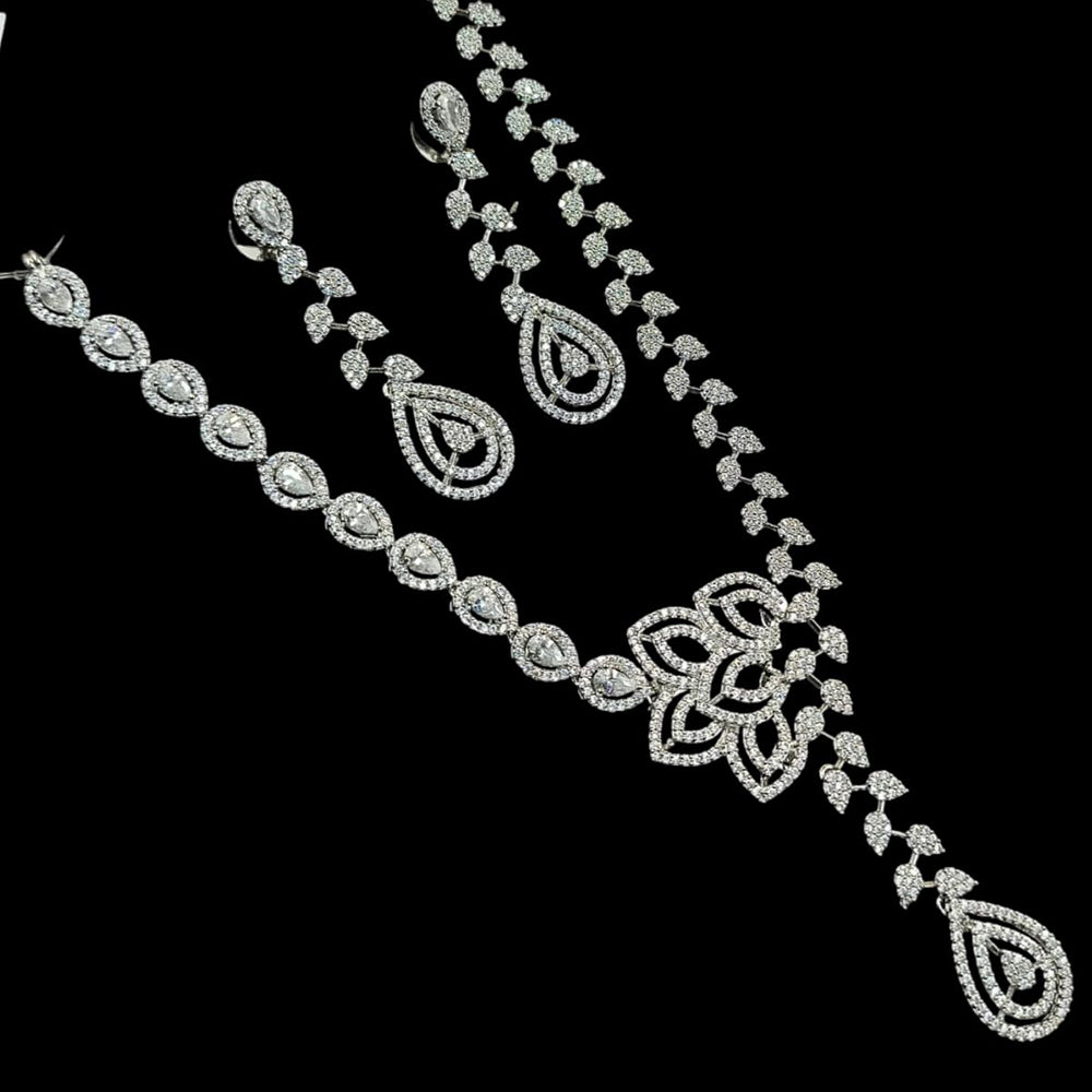 NAF Silver-Plated American Diamonds Weddings & Parties Necklace Set