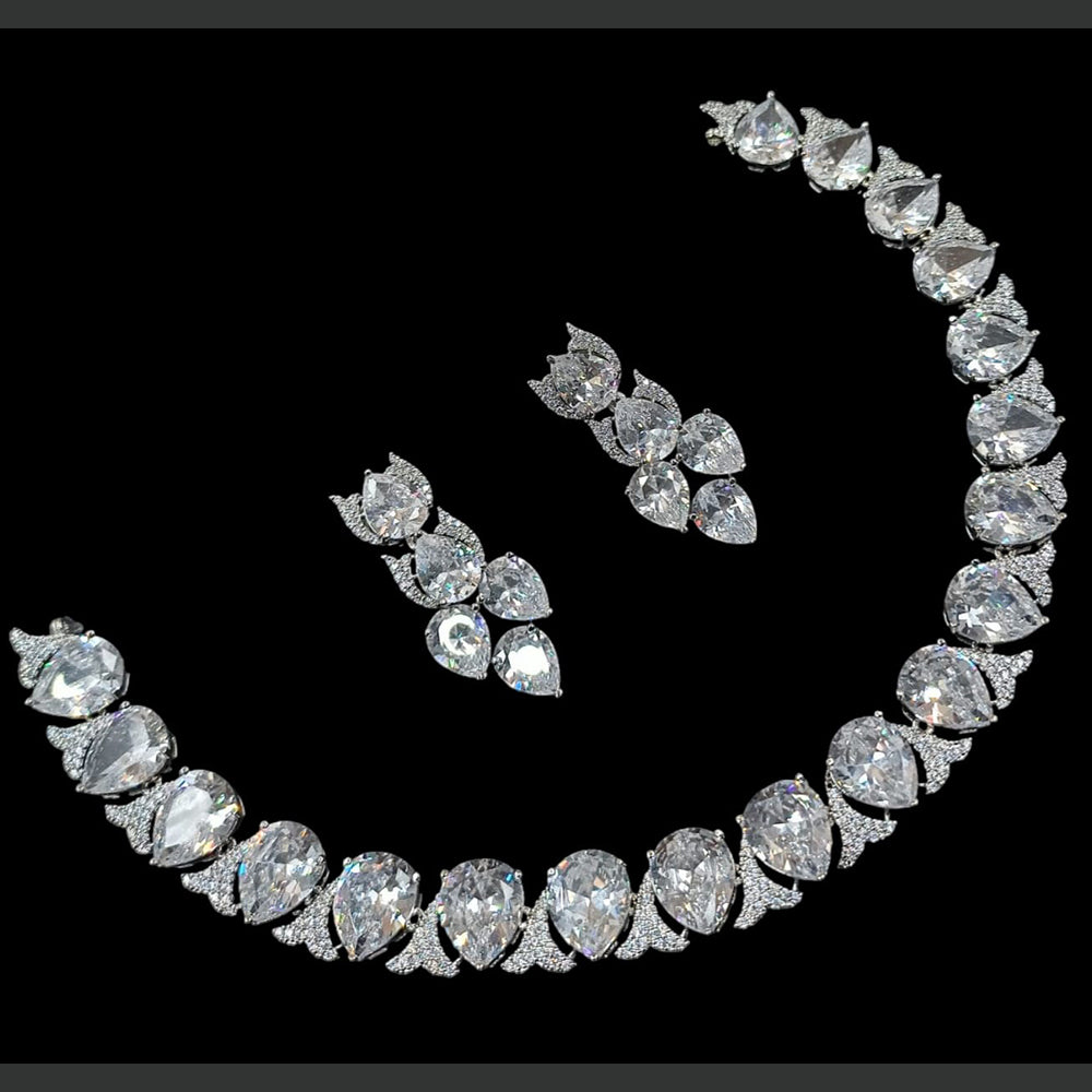 NAF Silver-Plated American Diamonds Weddings & Parties Necklace Set