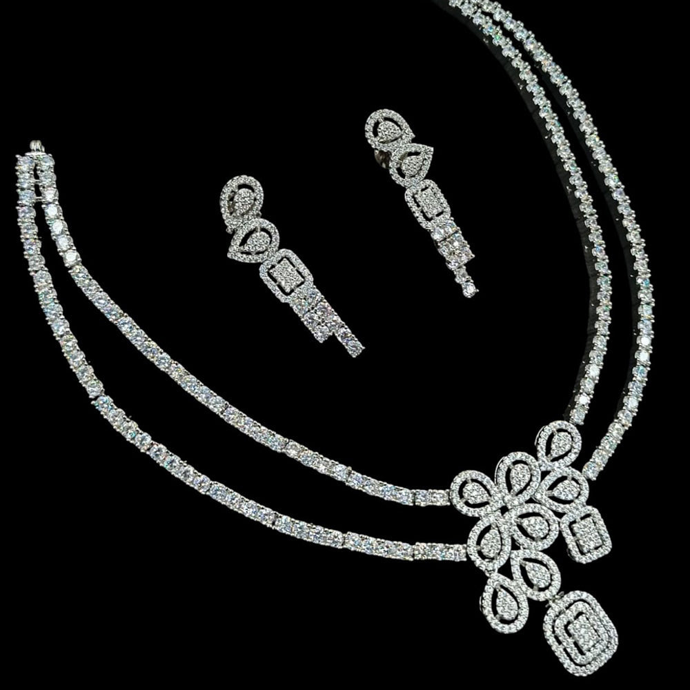 NAF Silver-Plated American Diamonds Weddings & Parties Necklace Set