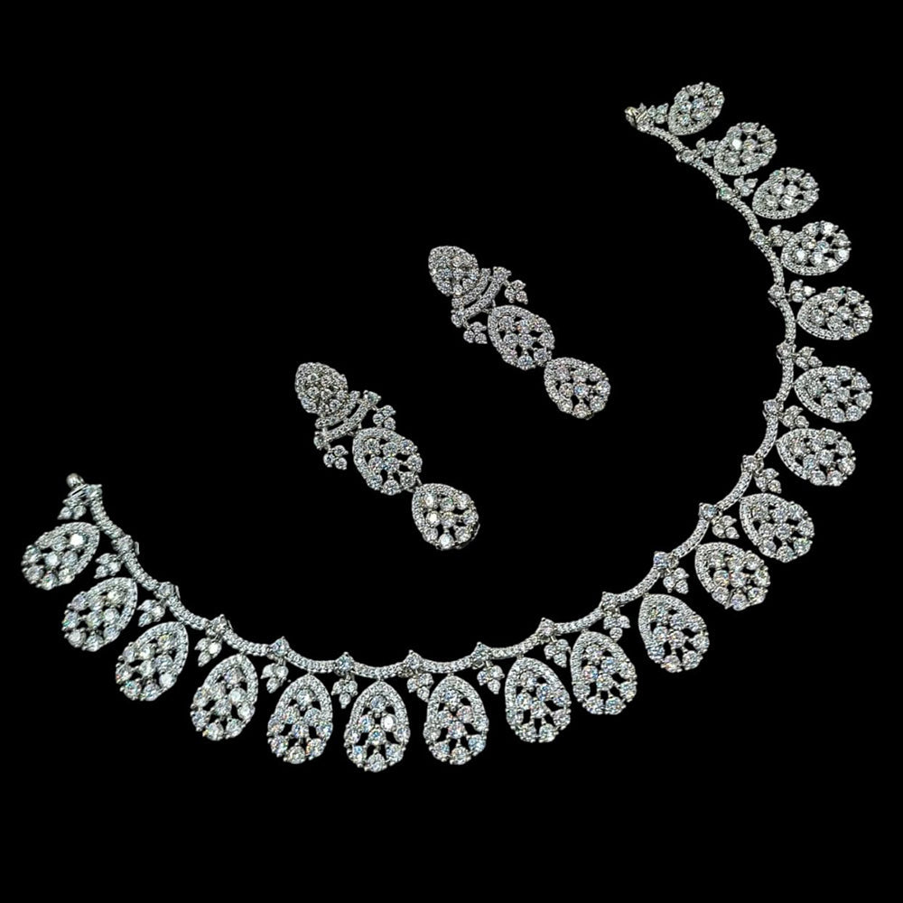 NAF Silver-Plated American Diamonds Weddings & Parties Necklace Set