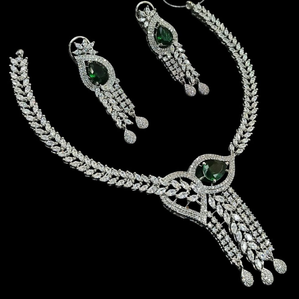 NAF Silver-Plated American Diamonds Weddings & Parties Necklace Set