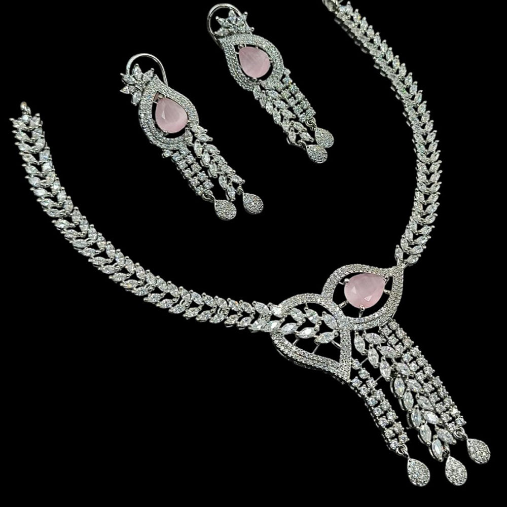 NAF Silver-Plated American Diamonds Weddings & Parties Necklace Set