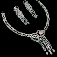 NAF Silver-Plated American Diamonds Weddings & Parties Necklace Set