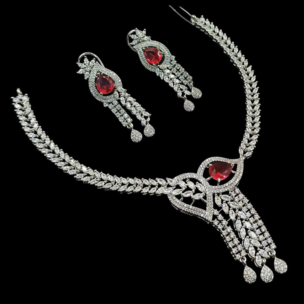 NAF Silver-Plated American Diamonds Weddings & Parties Necklace Set