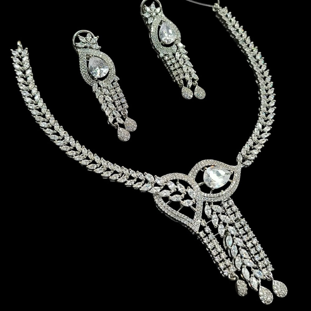 NAF Silver-Plated American Diamonds Weddings & Parties Necklace Set