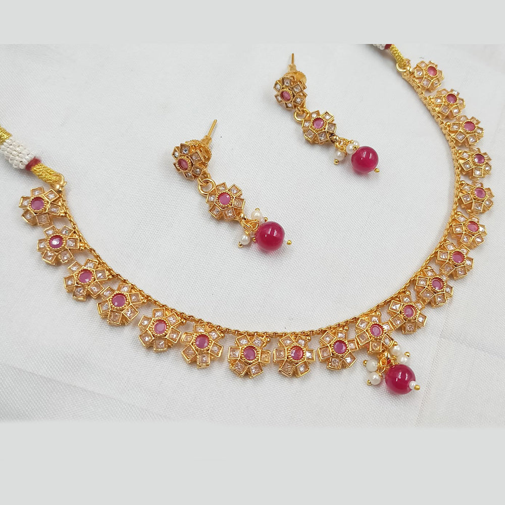 NAFJ Elegant Gold-Plated Crystal & Pearl Timeless Glamour Necklace Set