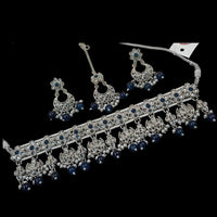 NAFJ Silver Plated Crystal & Pearl  Graceful Charm for Every Occasion Choker Necklace Set