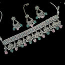 NAFJ Silver Plated Crystal & Pearl  Graceful Charm for Every Occasion Choker Necklace Set