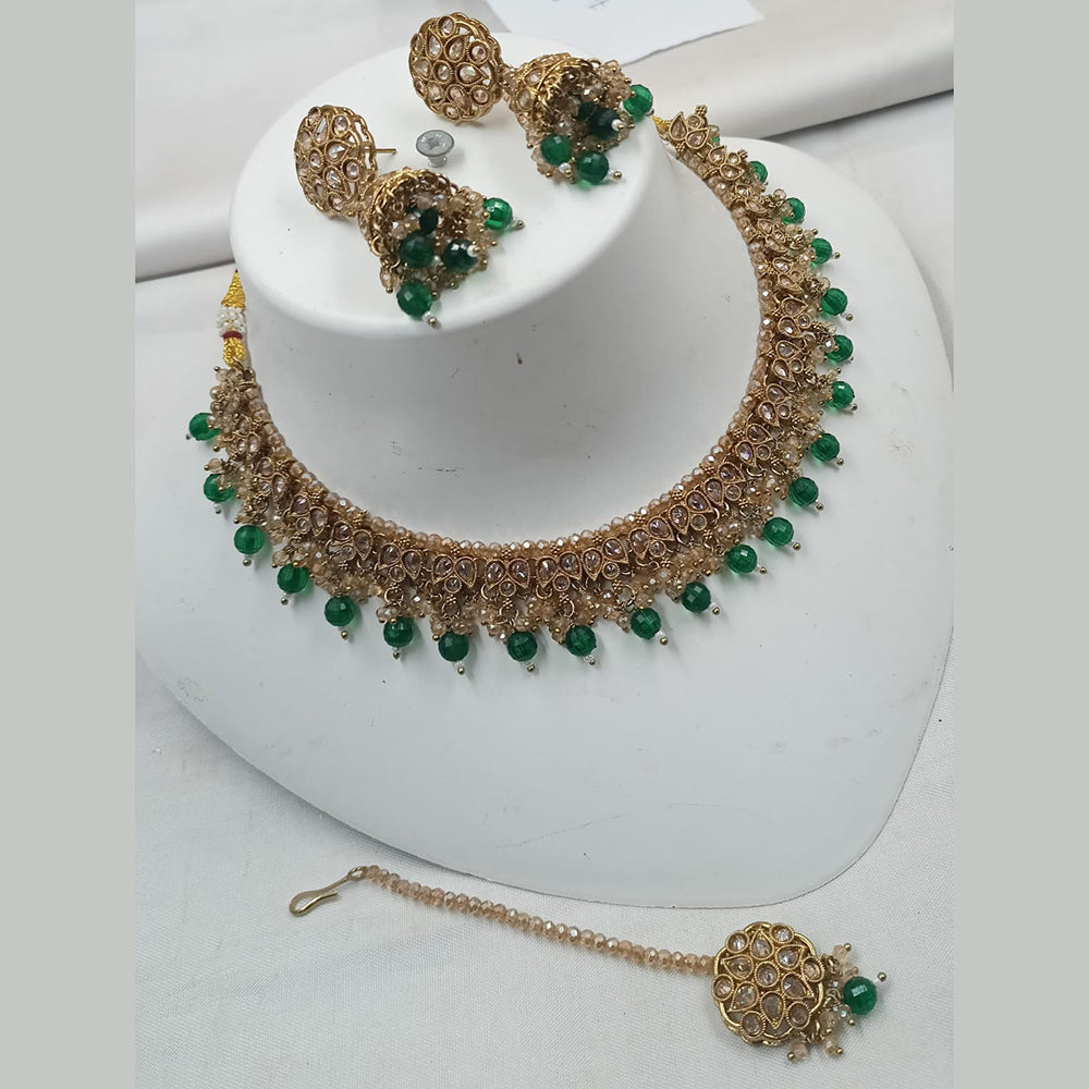 NAFJ Gold Plated Crystal & Pearl  Graceful Charm for Every Occasion Choker Necklace Set