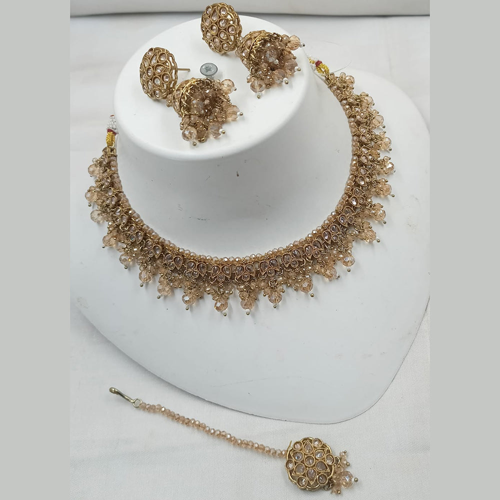 NAFJ Gold Plated Crystal & Pearl  Graceful Charm for Every Occasion Choker Necklace Set