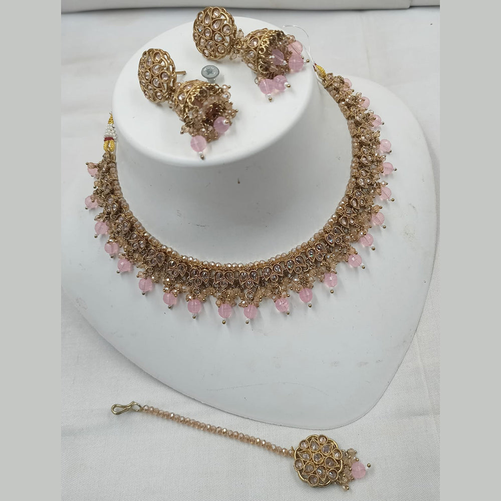 NAFJ Gold Plated Crystal & Pearl  Graceful Charm for Every Occasion Choker Necklace Set