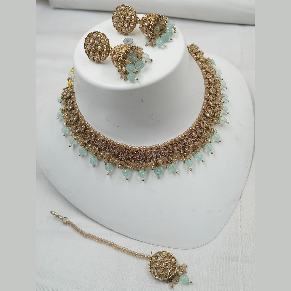 NAFJ Gold Plated Crystal & Pearl  Graceful Charm for Every Occasion Choker Necklace Set