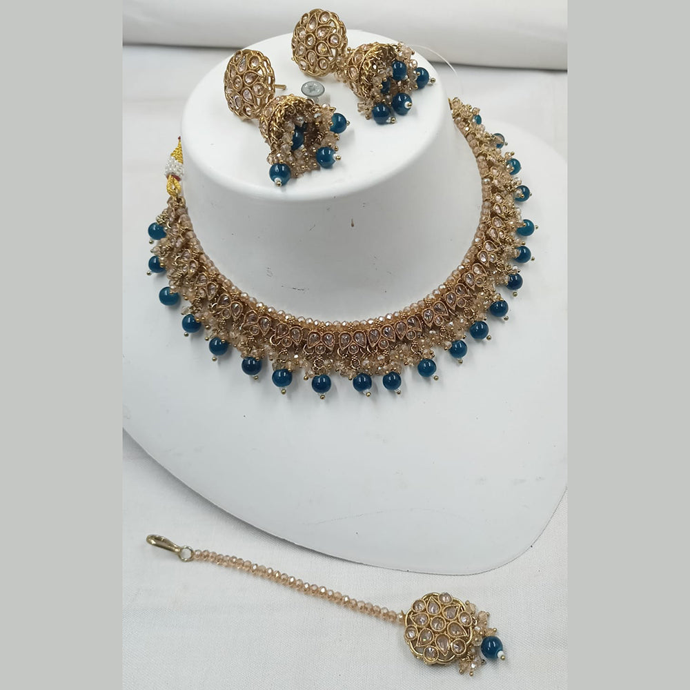 NAFJ Gold Plated Crystal & Pearl  Graceful Charm for Every Occasion Choker Necklace Set