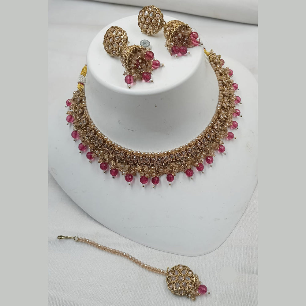 NAFJ Gold Plated Crystal & Pearl  Graceful Charm for Every Occasion Choker Necklace Set