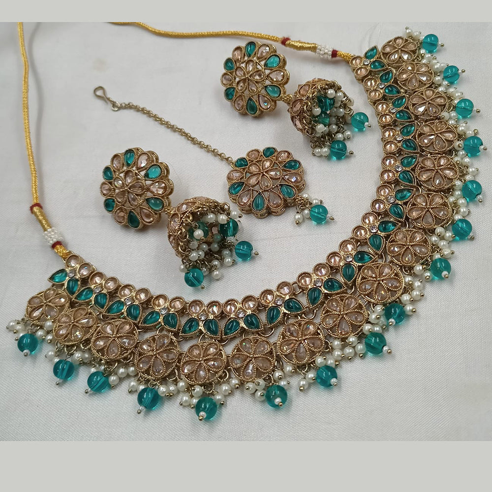 NAFJ Gold Plated Crystal & Pearl  Graceful Charm for Every Occasion Choker Necklace Set