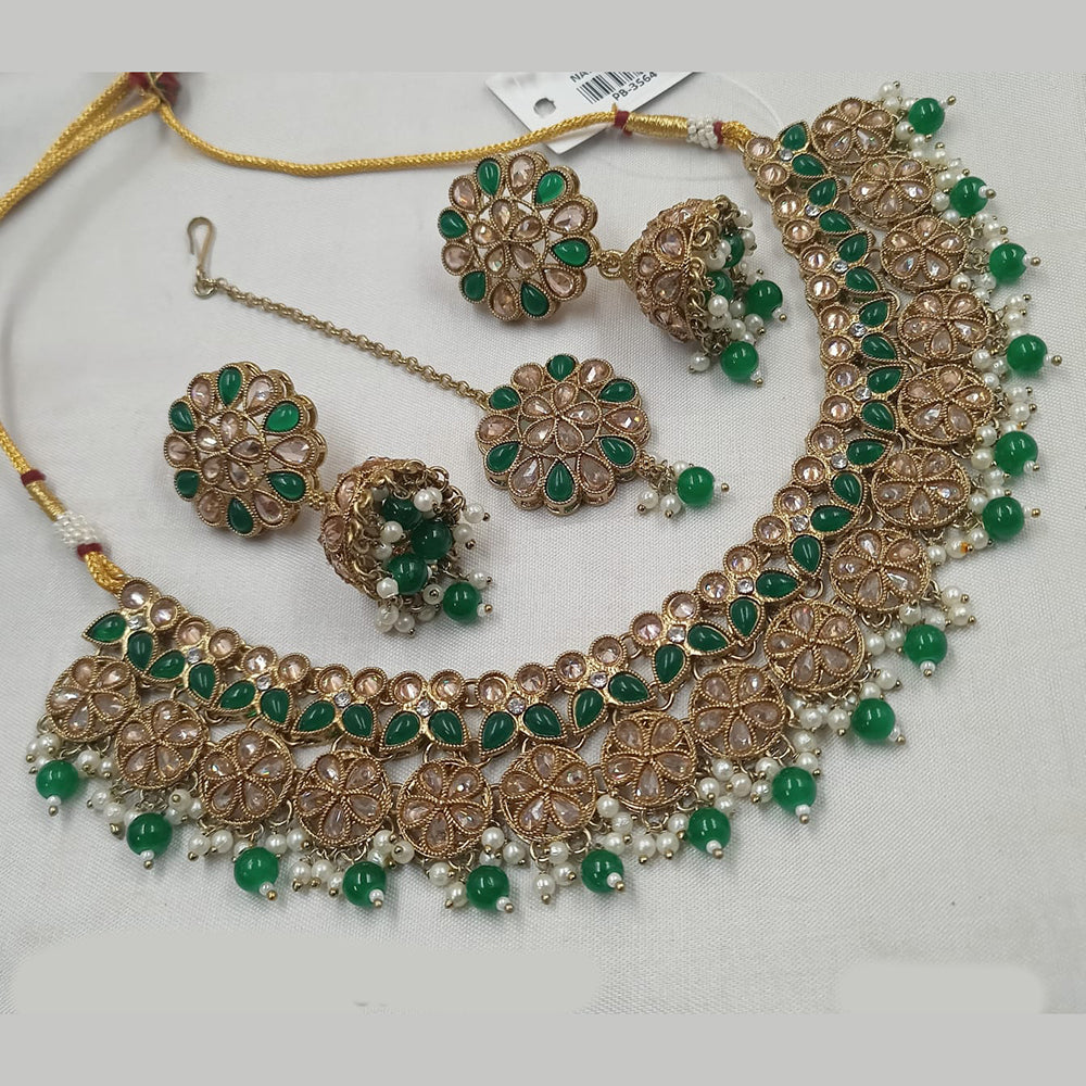 NAFJ Gold Plated Crystal & Pearl  Graceful Charm for Every Occasion Choker Necklace Set
