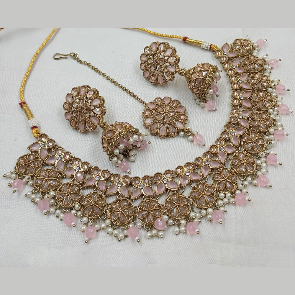 NAFJ Gold Plated Crystal & Pearl  Graceful Charm for Every Occasion Choker Necklace Set