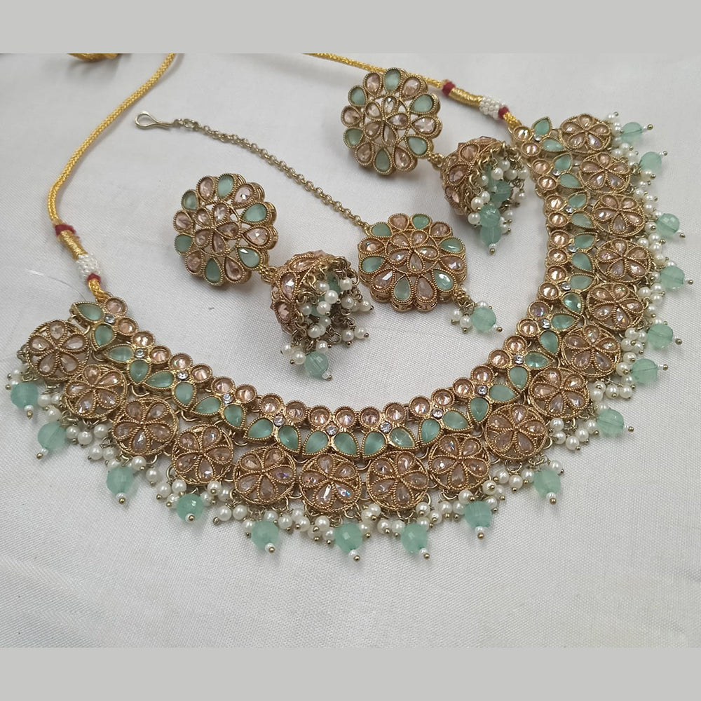 NAFJ Gold Plated Crystal & Pearl  Graceful Charm for Every Occasion Choker Necklace Set