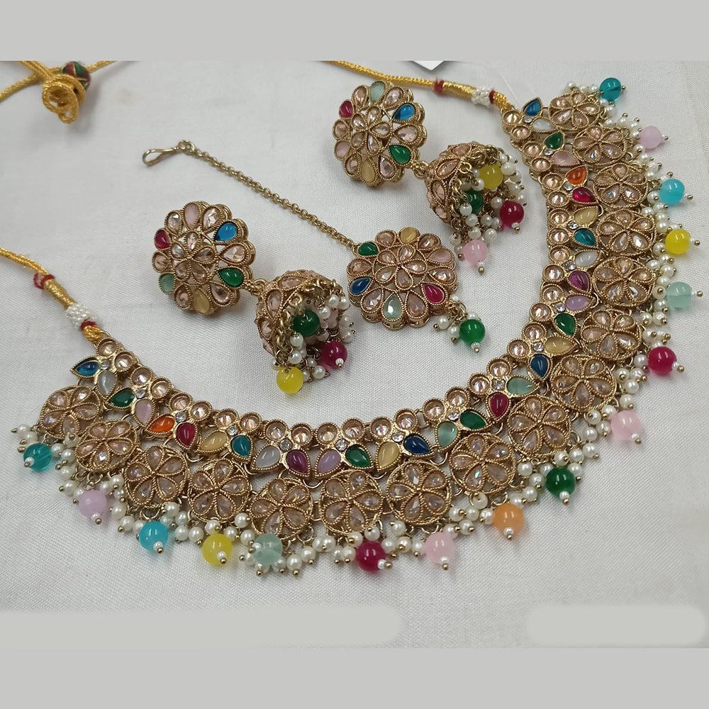 NAFJ Gold Plated Crystal & Pearl  Graceful Charm for Every Occasion Choker Necklace Set