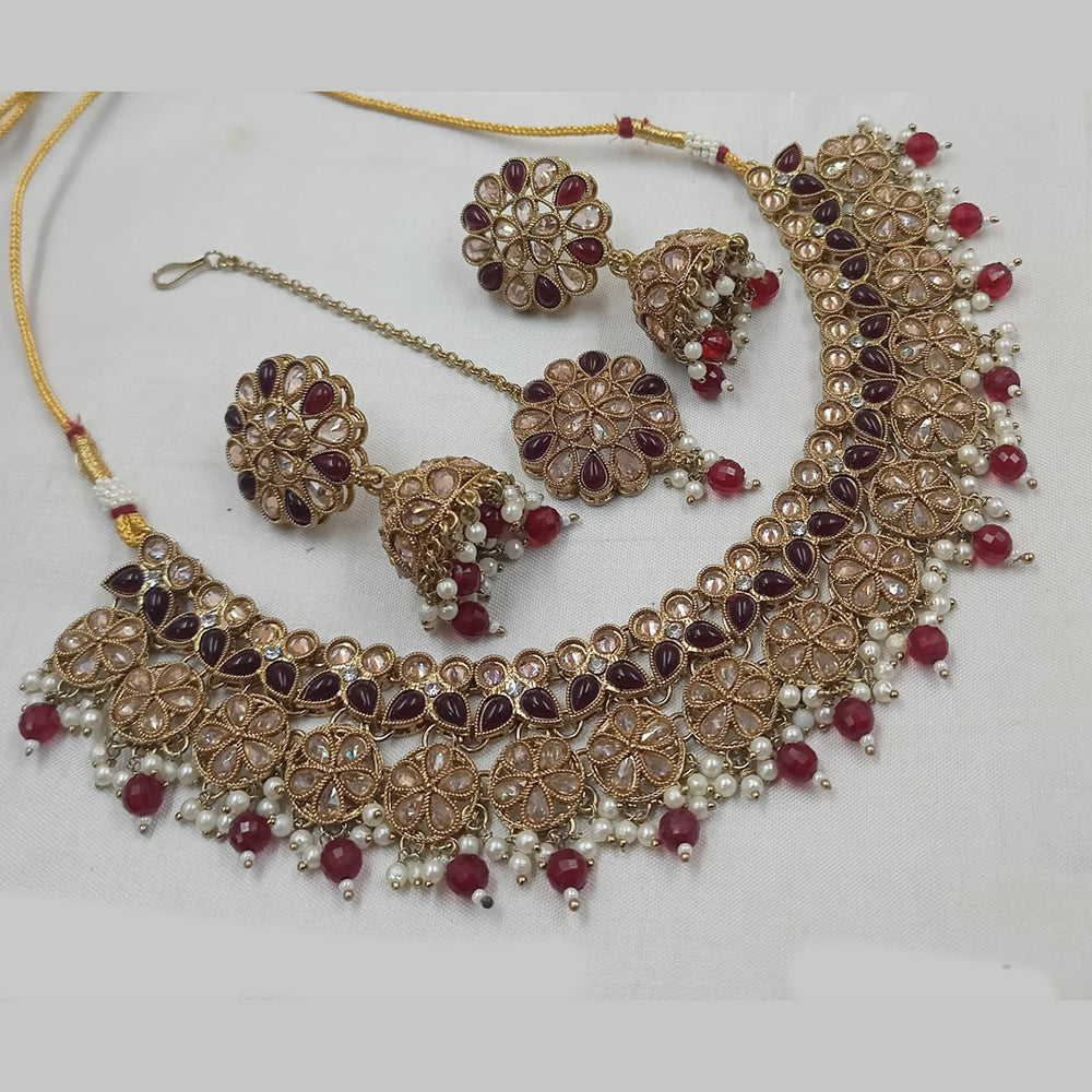 NAFJ Gold Plated Crystal & Pearl  Graceful Charm for Every Occasion Choker Necklace Set