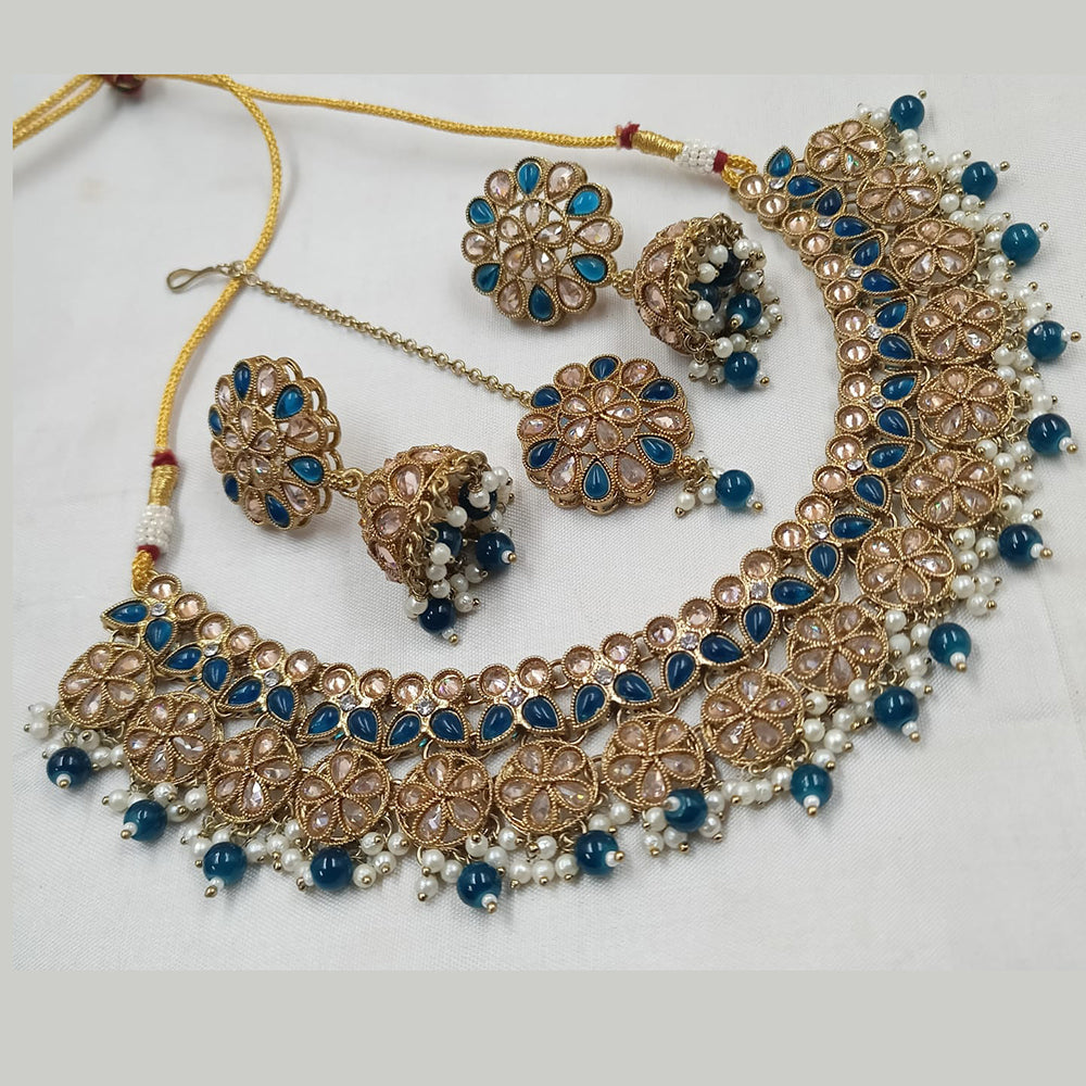 NAFJ Gold Plated Crystal & Pearl  Graceful Charm for Every Occasion Choker Necklace Set