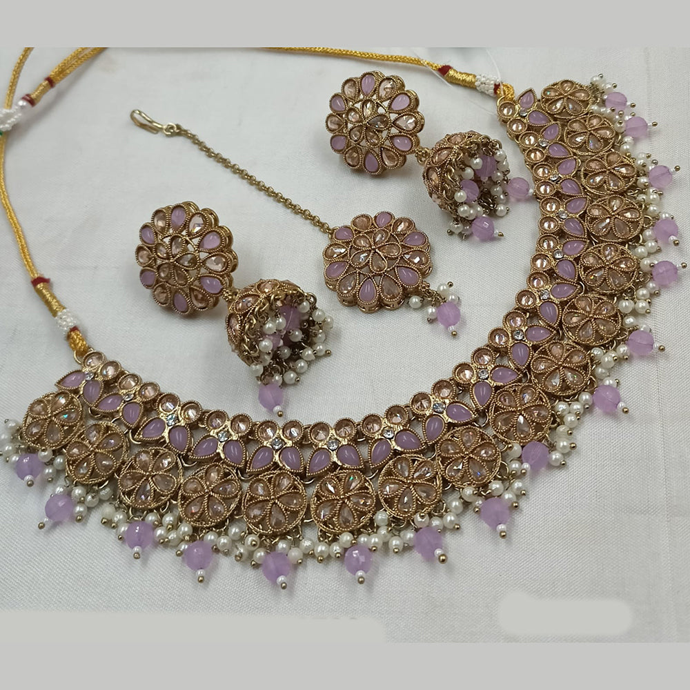 NAFJ Gold Plated Crystal & Pearl  Graceful Charm for Every Occasion Choker Necklace Set