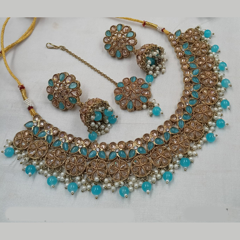 NAFJ Gold Plated Crystal & Pearl  Graceful Charm for Every Occasion Choker Necklace Set