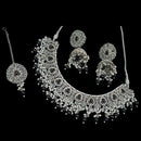NAFJ Silver Plated Crystal & Pearl  Graceful Charm for Every Occasion Choker Necklace Set