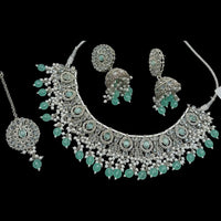 NAFJ Silver Plated Crystal & Pearl  Graceful Charm for Every Occasion Choker Necklace Set