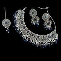 NAFJ Silver Plated Crystal & Pearl  Graceful Charm for Every Occasion Choker Necklace Set
