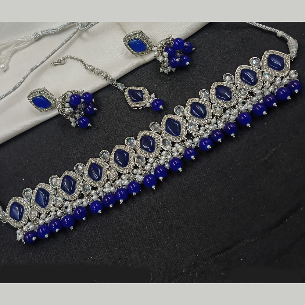 NAFJ Silver Plated Crystal & Pearl  Graceful Charm for Every Occasion Choker Necklace Set