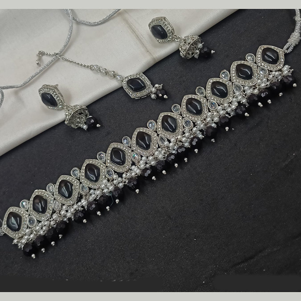 NAFJ Silver Plated Crystal & Pearl  Graceful Charm for Every Occasion Choker Necklace Set
