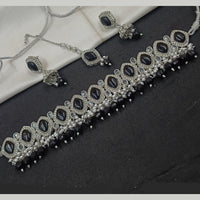 NAFJ Silver Plated Crystal & Pearl  Graceful Charm for Every Occasion Choker Necklace Set