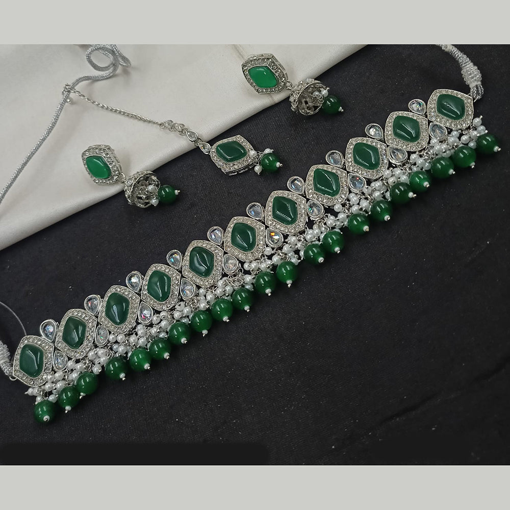 NAFJ Silver Plated Crystal & Pearl  Graceful Charm for Every Occasion Choker Necklace Set