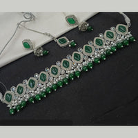 NAFJ Silver Plated Crystal & Pearl  Graceful Charm for Every Occasion Choker Necklace Set