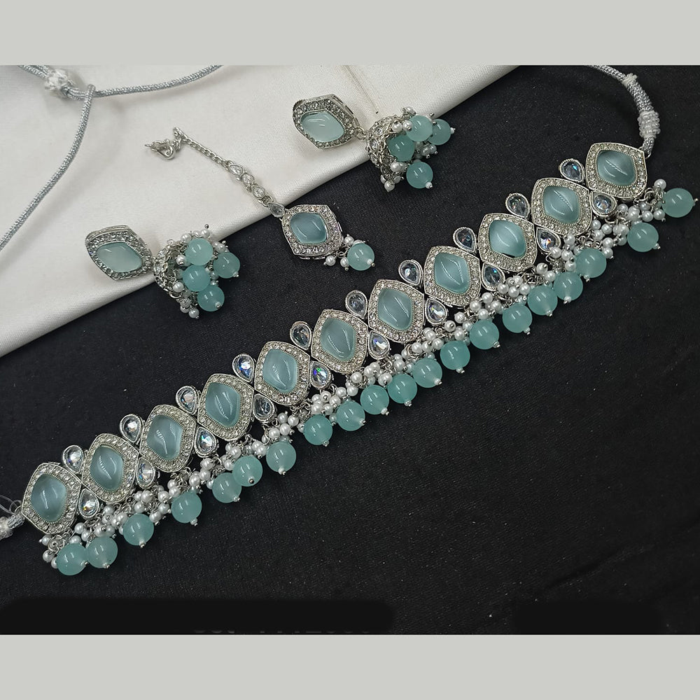 NAFJ Silver Plated Crystal & Pearl  Graceful Charm for Every Occasion Choker Necklace Set