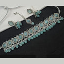 NAFJ Silver Plated Crystal & Pearl  Graceful Charm for Every Occasion Choker Necklace Set