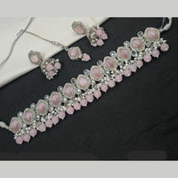 NAFJ Silver Plated Crystal & Pearl  Graceful Charm for Every Occasion Choker Necklace Set