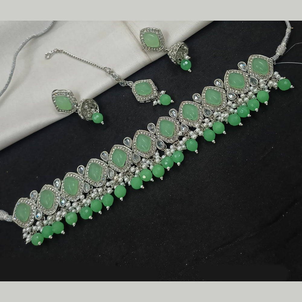 NAFJ Silver Plated Crystal & Pearl  Graceful Charm for Every Occasion Choker Necklace Set