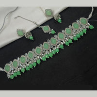 NAFJ Silver Plated Crystal & Pearl  Graceful Charm for Every Occasion Choker Necklace Set