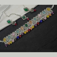 NAFJ Silver Plated Crystal & Pearl  Graceful Charm for Every Occasion Choker Necklace Set