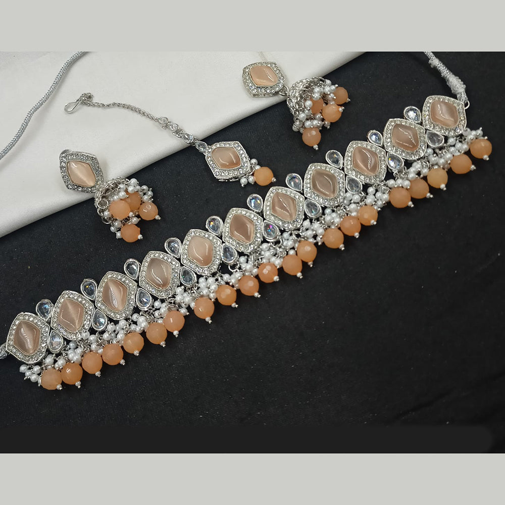 NAFJ Silver Plated Crystal & Pearl  Graceful Charm for Every Occasion Choker Necklace Set