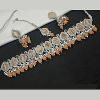 NAFJ Silver Plated Crystal & Pearl  Graceful Charm for Every Occasion Choker Necklace Set