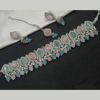 NAFJ Silver Plated Crystal & Pearl  Graceful Charm for Every Occasion Choker Necklace Set