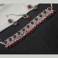 NAFJ Silver Plated Crystal & Pearl  Graceful Charm for Every Occasion Choker Necklace Set