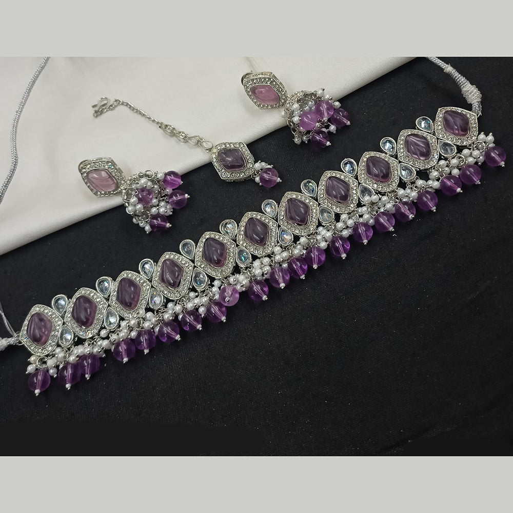 NAFJ Silver Plated Crystal & Pearl  Graceful Charm for Every Occasion Choker Necklace Set