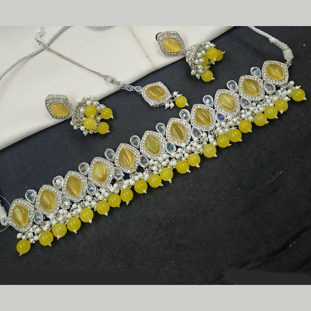NAFJ Silver Plated Crystal & Pearl  Graceful Charm for Every Occasion Choker Necklace Set