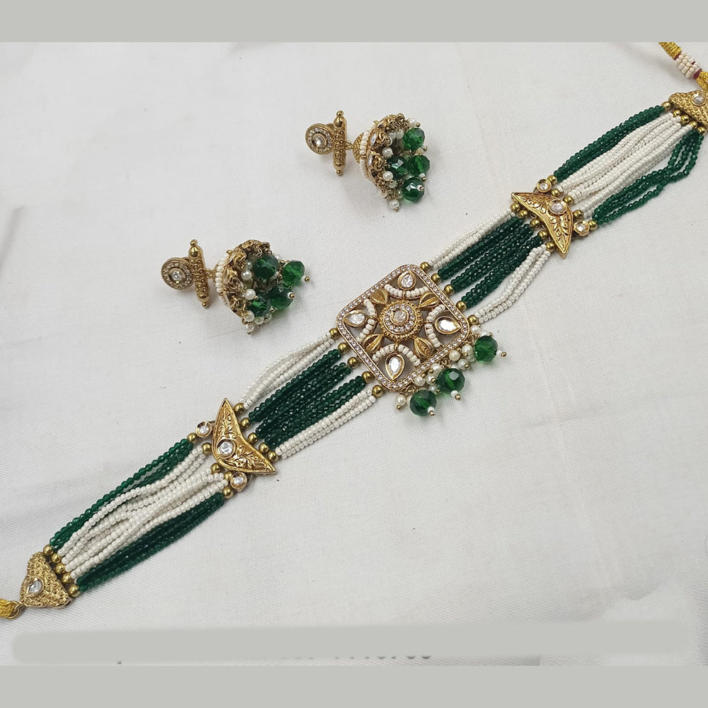 NAFJ Gold-Plated Kundan And Pearl  Elegant Bridal & Festive Jewelry Choker Necklace Set